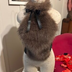 Chic Faux Fur Halter Top with Black Ribbon